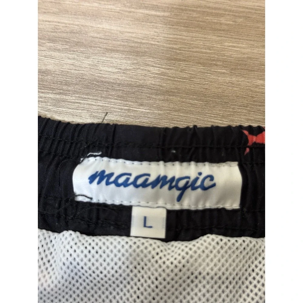 Maamgic Men Swim Trunks Large Black Pink Shark Print Mesh Lined Beach Summer